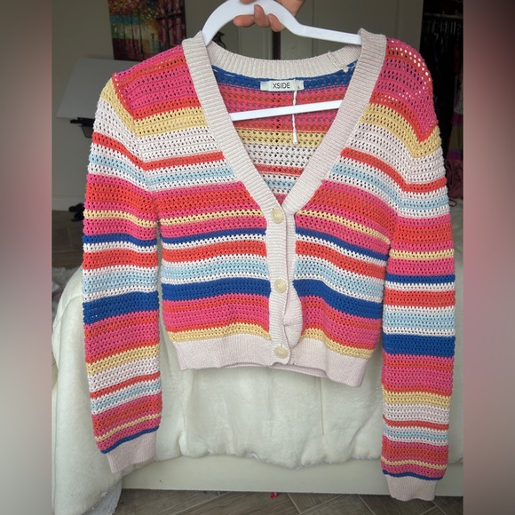 xside Sweaters - Pink and multicolored knit cardigan